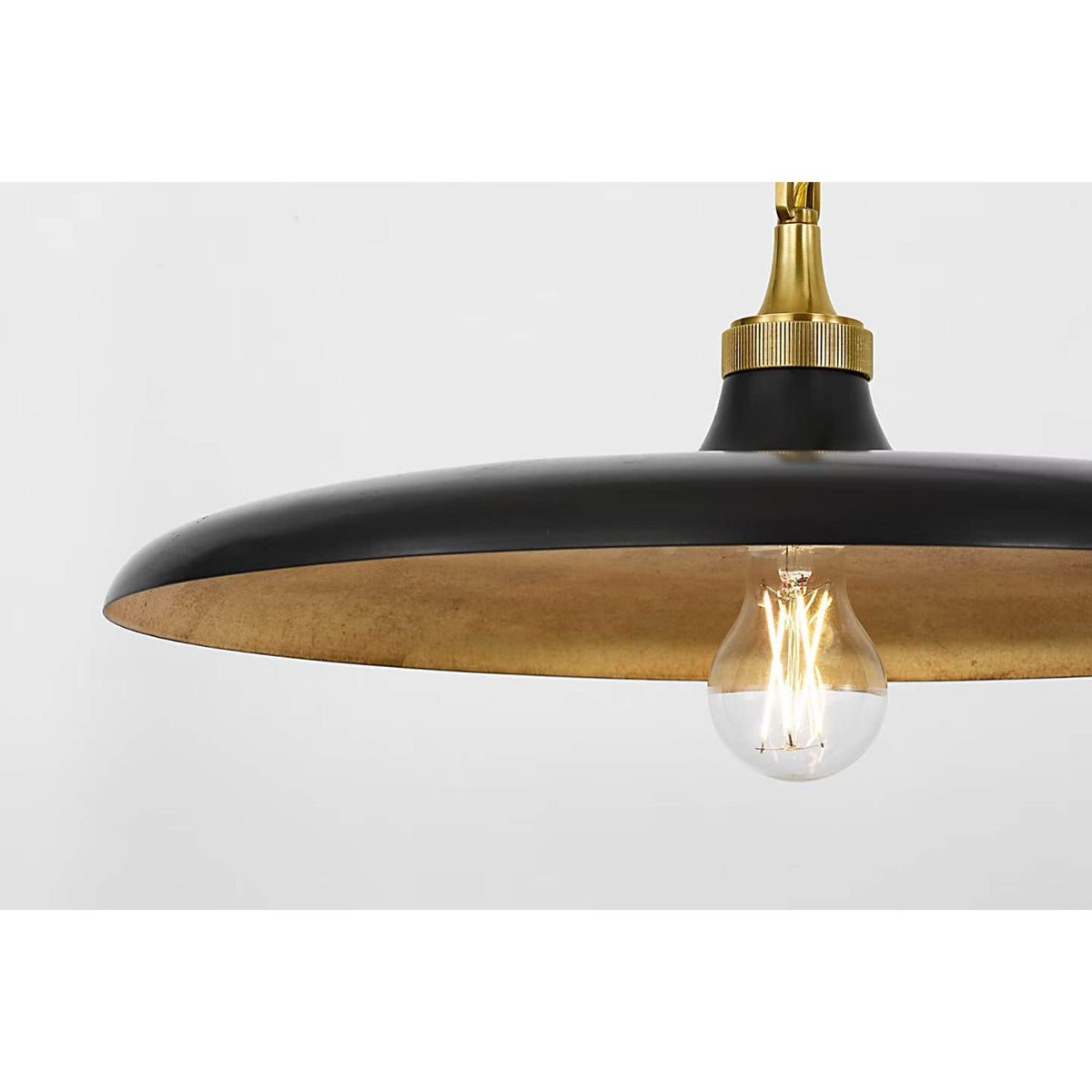 Thomas O'Brien Piatto 63" Linear Pendant in Hand-Rubbed Antique Brass and Aged Iron with Aged Iron Shade W18" x 63.25"
