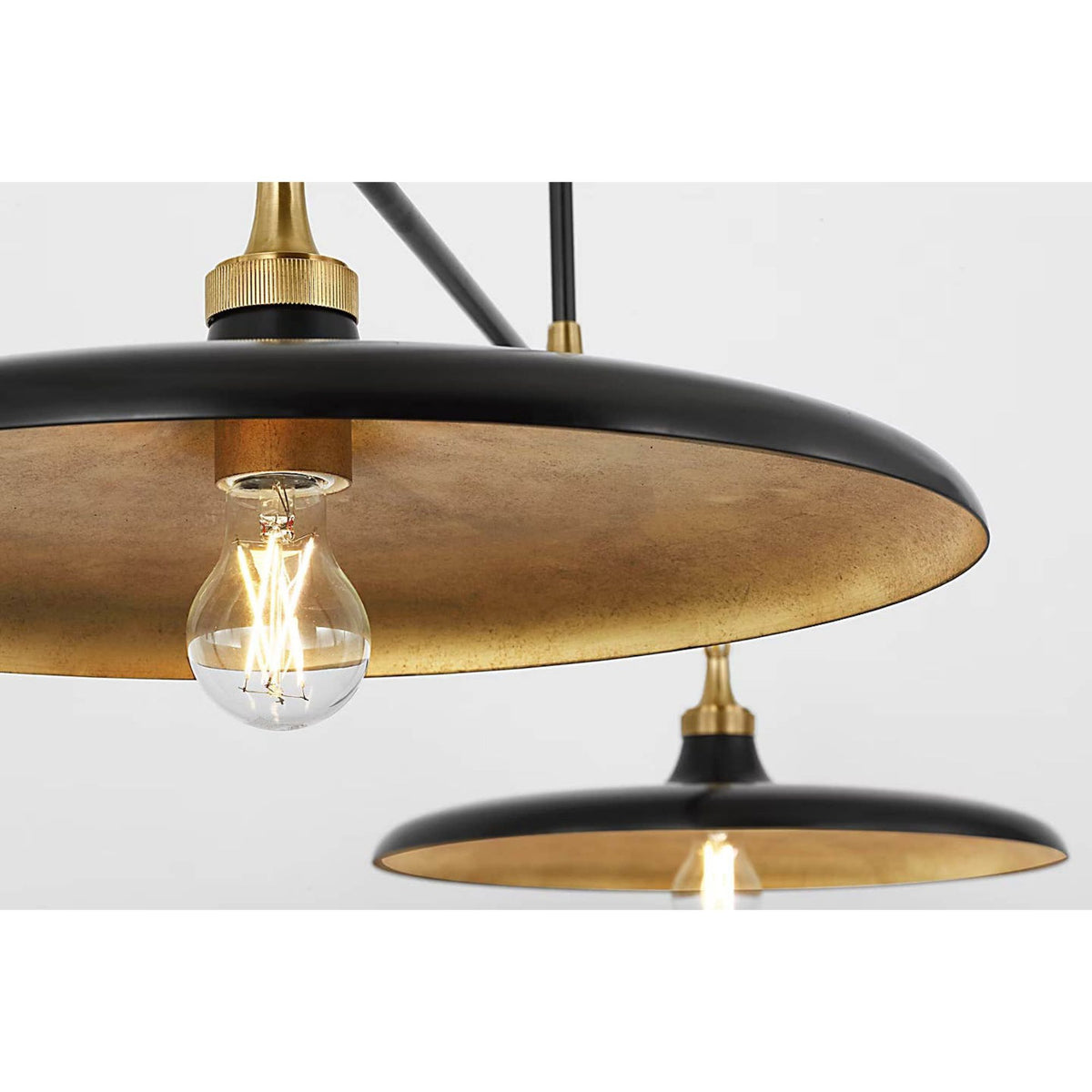 Thomas O'Brien Piatto 63" Linear Pendant in Hand-Rubbed Antique Brass and Aged Iron with Aged Iron Shade W18" x 63.25"