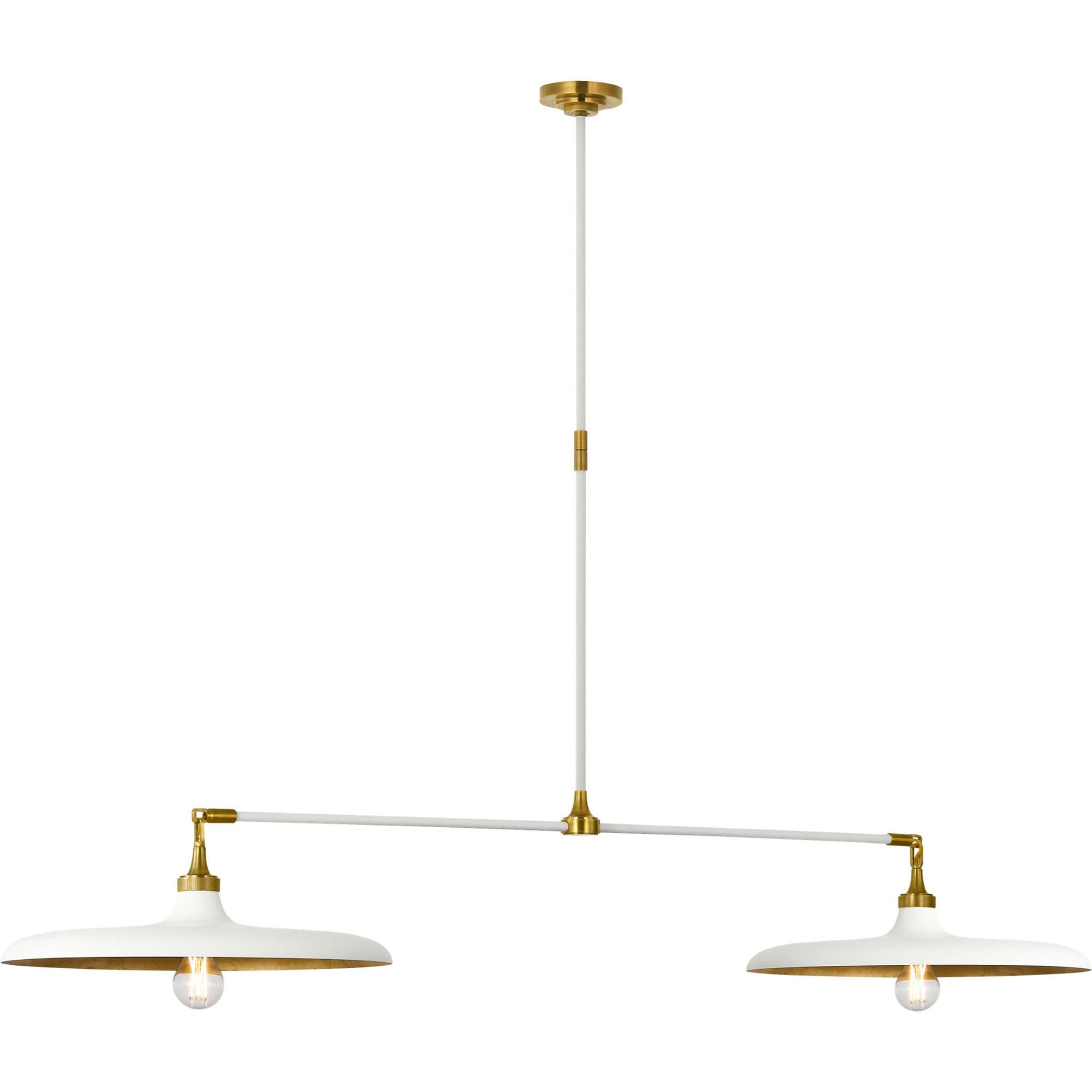 Thomas O'Brien Piatto 63" Linear Pendant in Hand-Rubbed Antique Brass and Plaster White with Plaster White Shade W18" x 63.25"