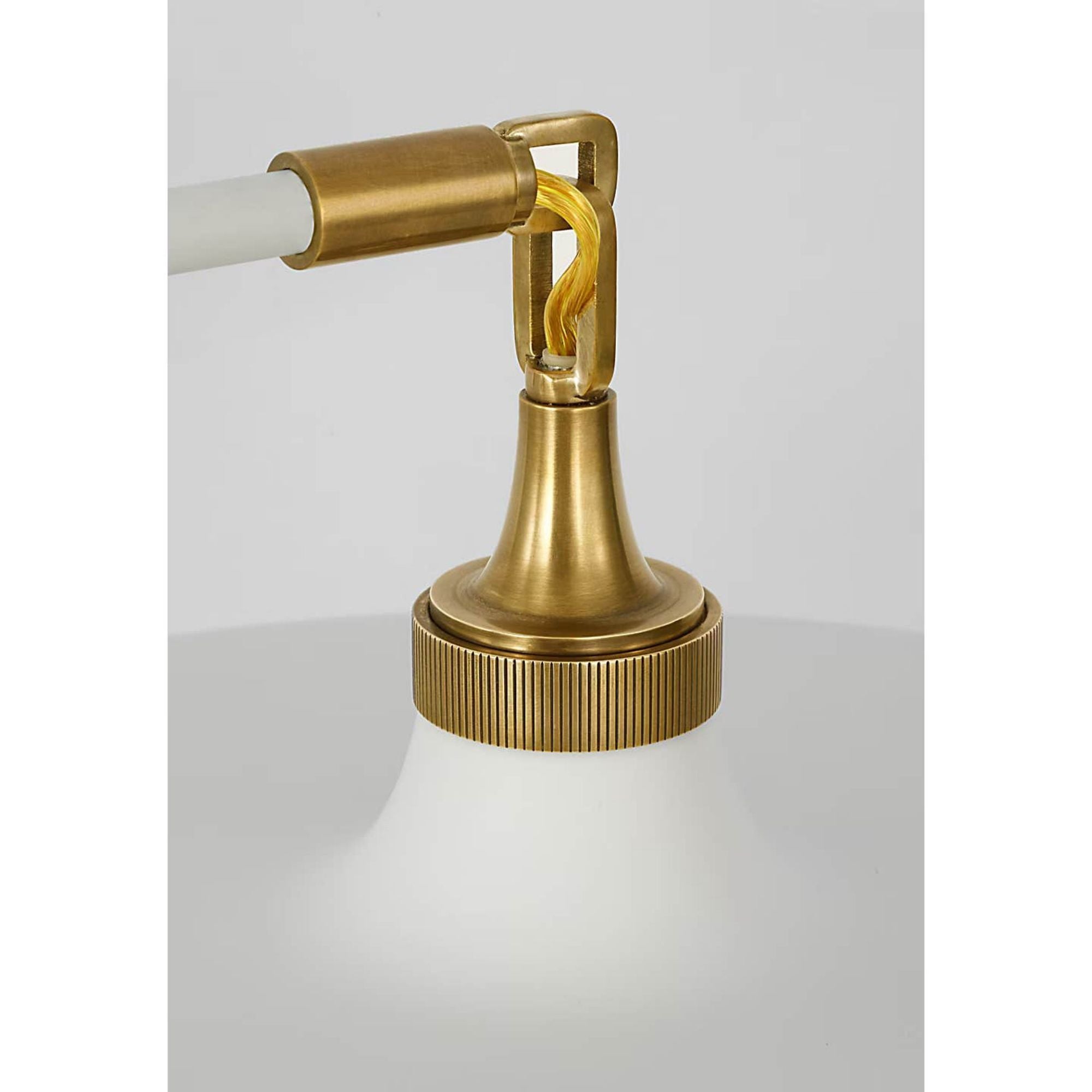 Thomas O'Brien Piatto 63" Linear Pendant in Hand-Rubbed Antique Brass and Plaster White with Plaster White Shade W18" x 63.25"