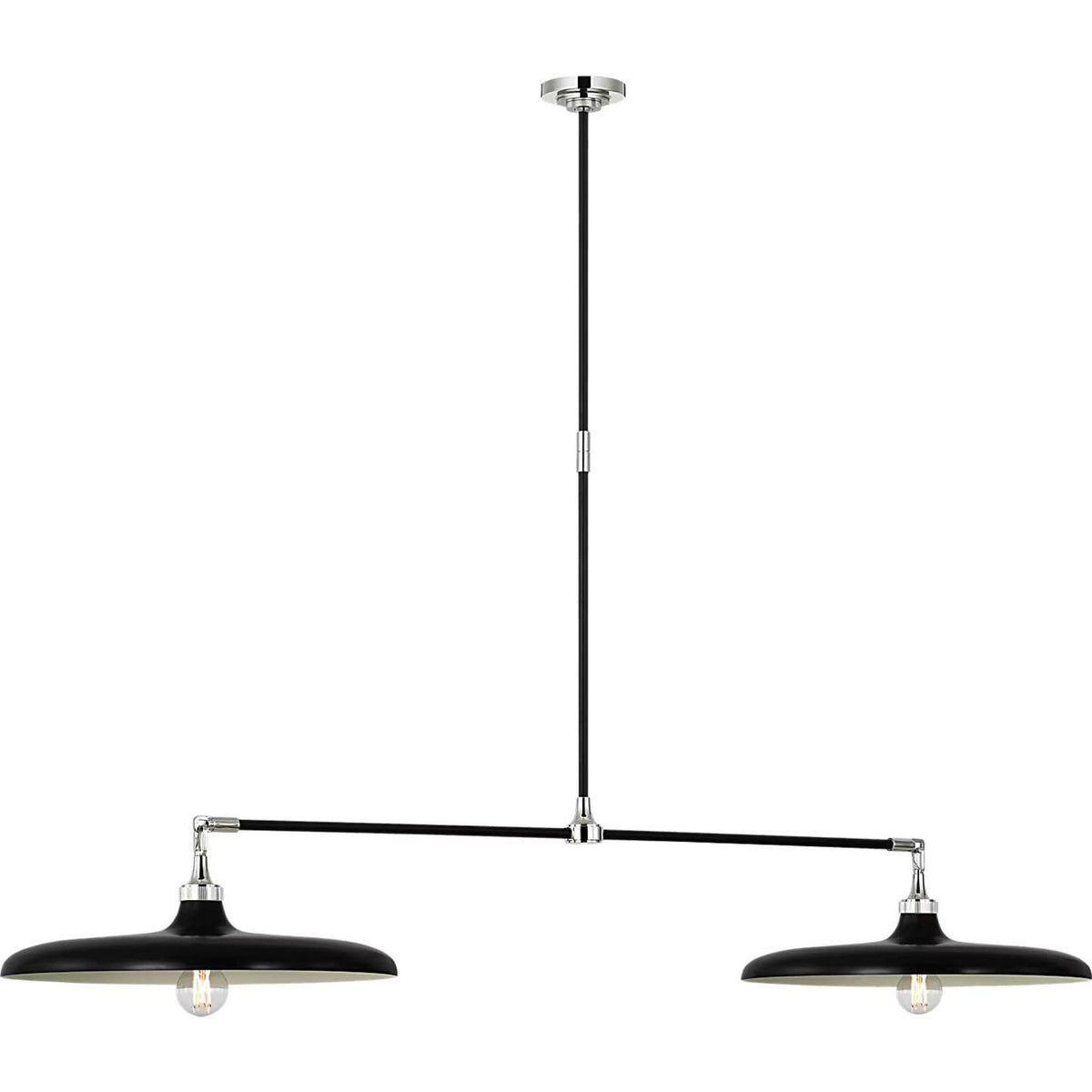Thomas O'Brien Piatto 63" Linear Pendant in Polished Nickel and Aged Iron with Aged Iron Shade W18" x 63.25"