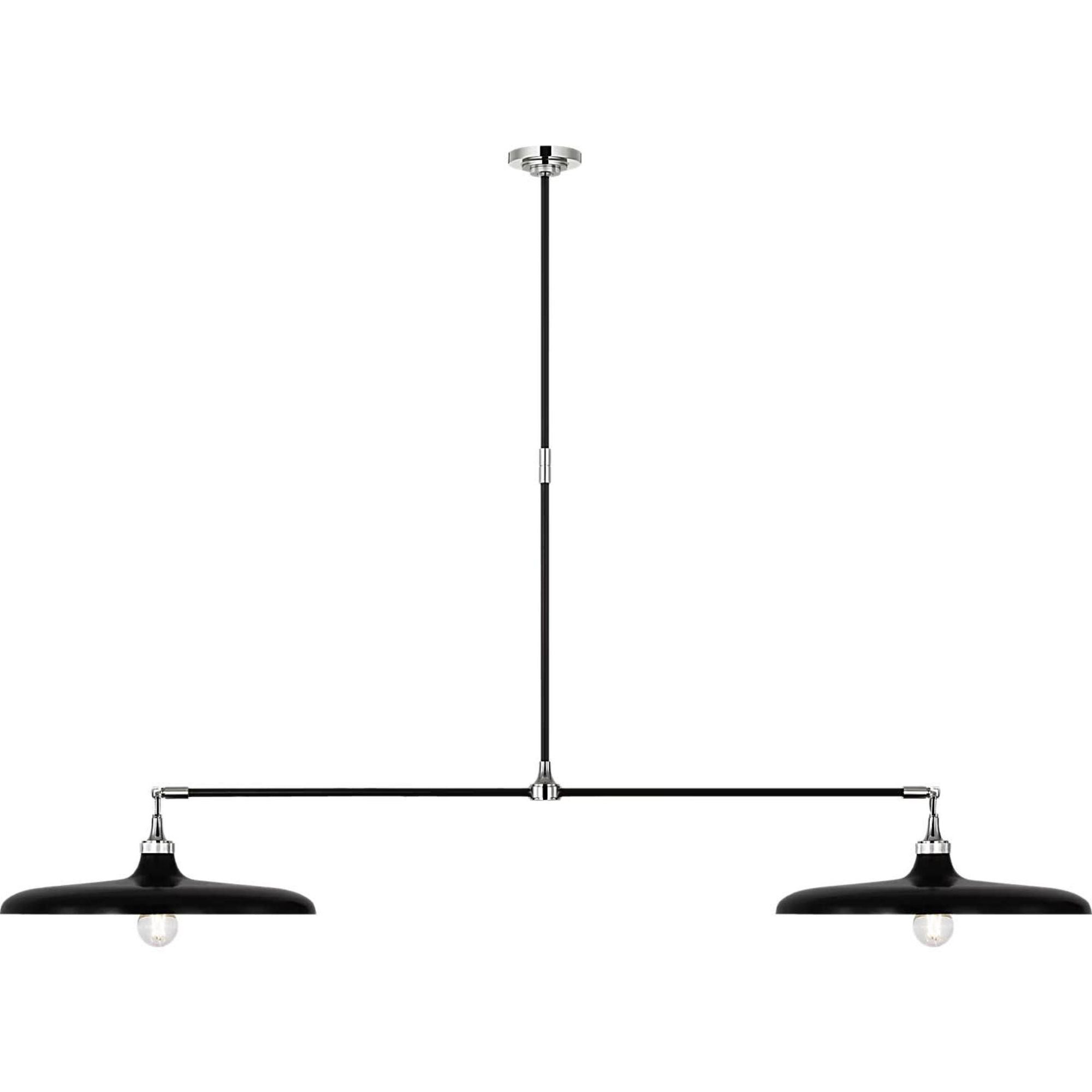 Thomas O'Brien Piatto 63" Linear Pendant in Polished Nickel and Aged Iron with Aged Iron Shade W18" x 63.25"