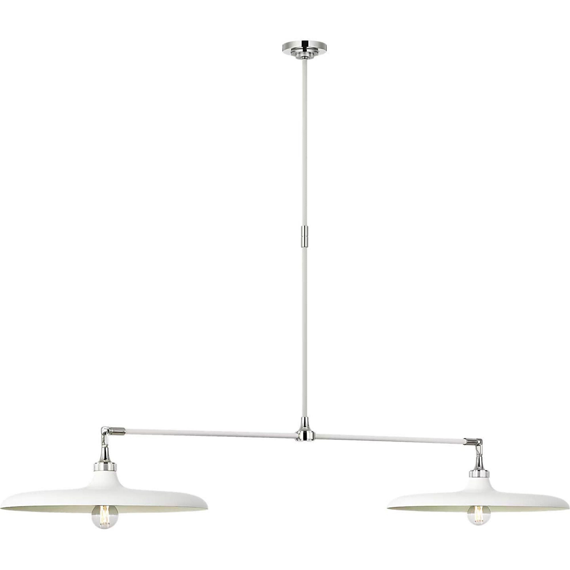 Thomas O'Brien Piatto 63" Linear Pendant in Polished Nickel and Plaster White with Plaster White Shade W18" x 63.25"