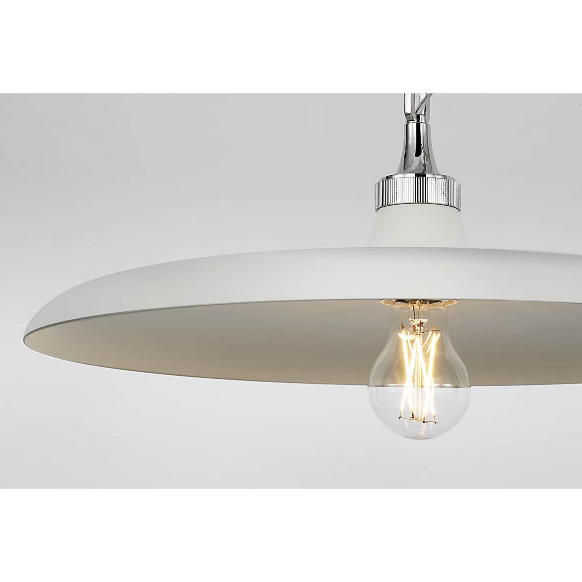 Thomas O'Brien Piatto 63" Linear Pendant in Polished Nickel and Plaster White with Plaster White Shade W18" x 63.25"