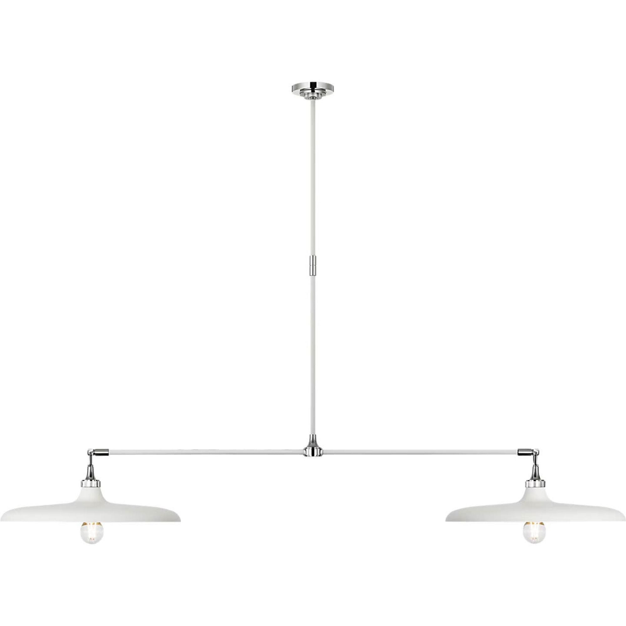 Thomas O'Brien Piatto 63" Linear Pendant in Polished Nickel and Plaster White with Plaster White Shade W18" x 63.25"