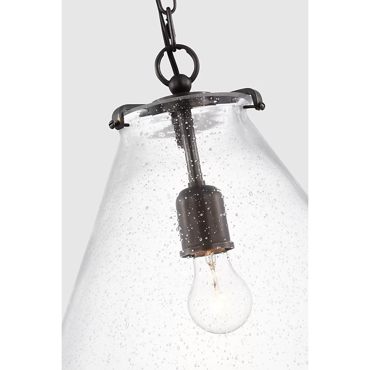 Thomas O'Brien Katie Large Conical Pendant in Bronze with Seeded Glass W20" x H18.25"