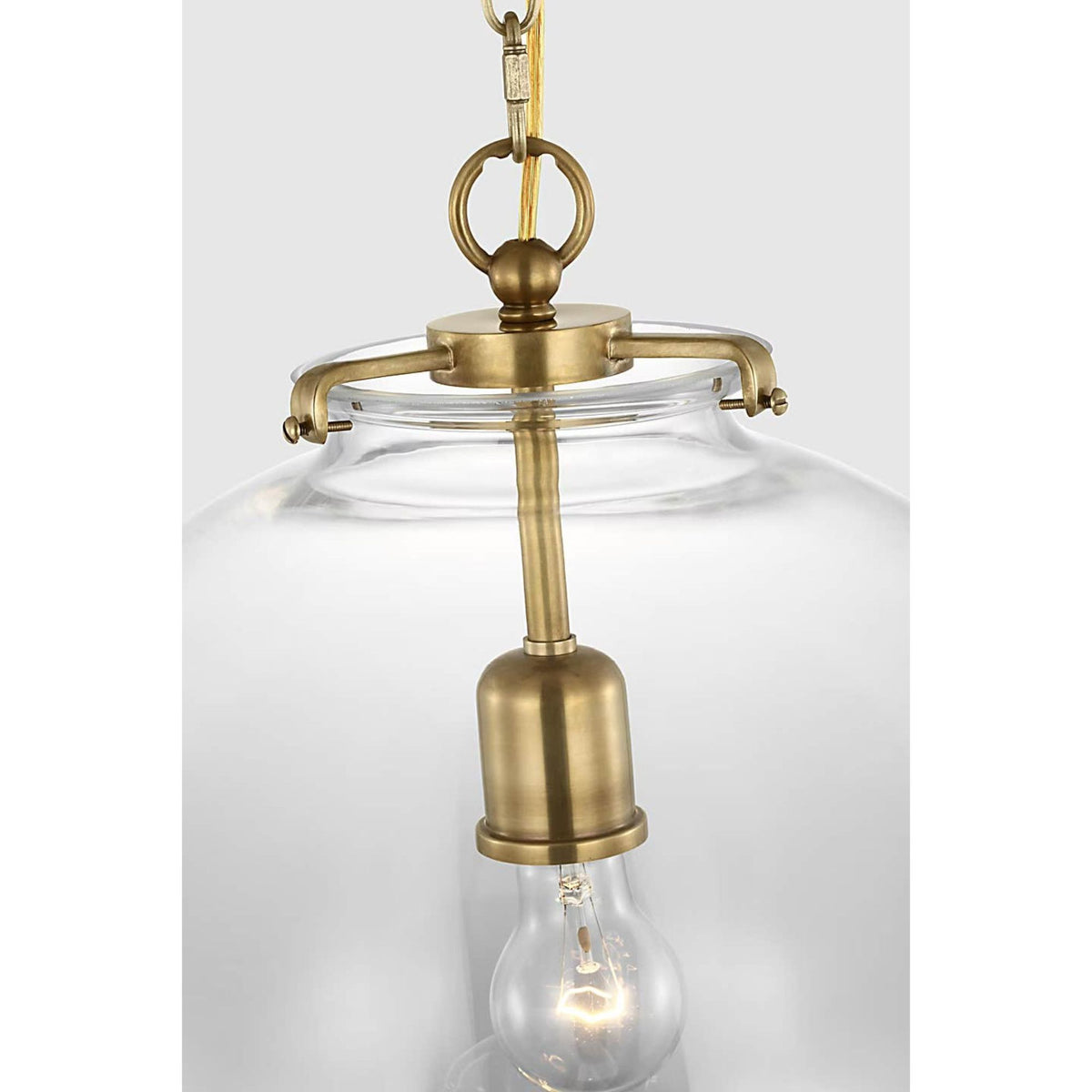 Thomas O'Brien Katie Large Globe Pendant in Hand-Rubbed Antique Brass with Clear Glass W16" x H19.25"