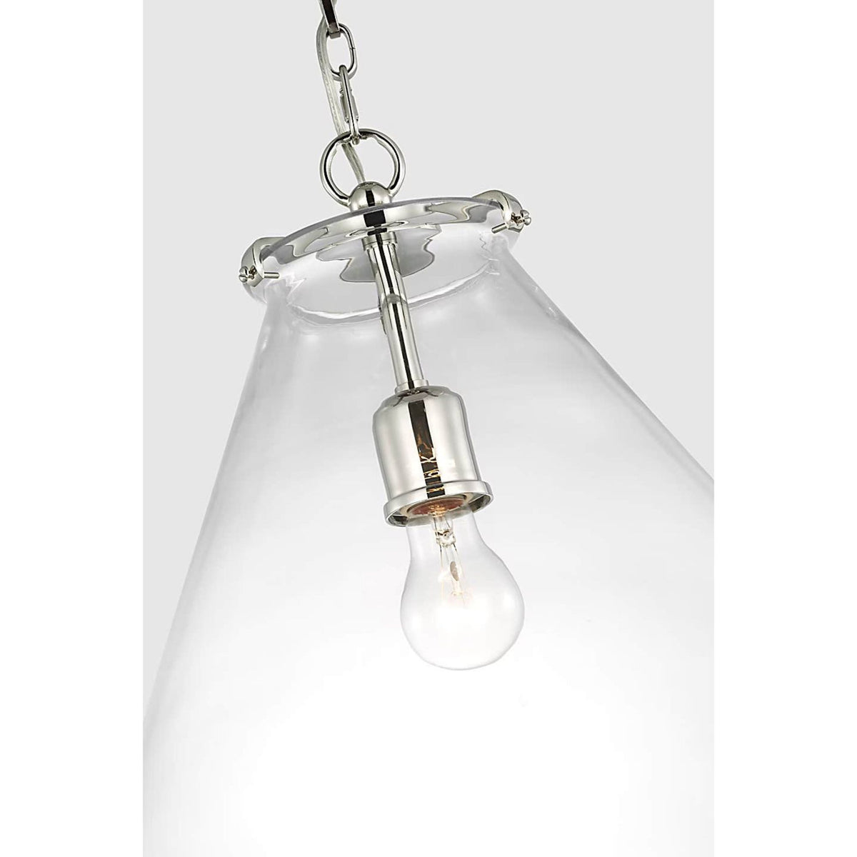 Thomas O'Brien Katie Large Conical Pendant in Polished Nickel with Clear Glass W20" x H18.25"