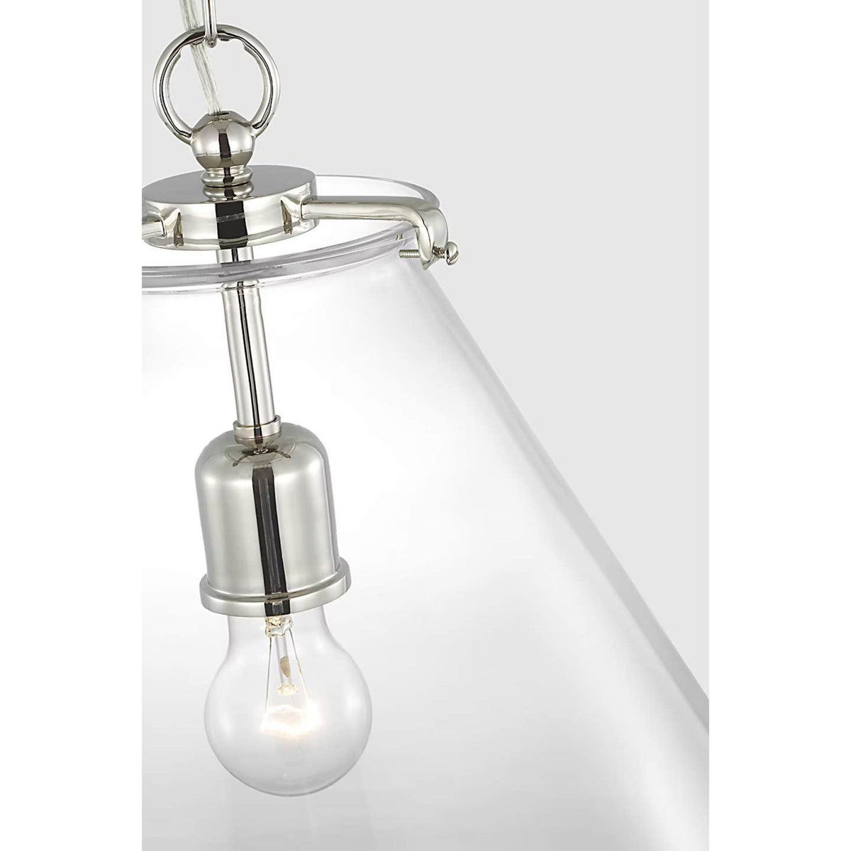 Thomas O'Brien Katie Large Conical Pendant in Polished Nickel with Clear Glass W20" x H18.25"