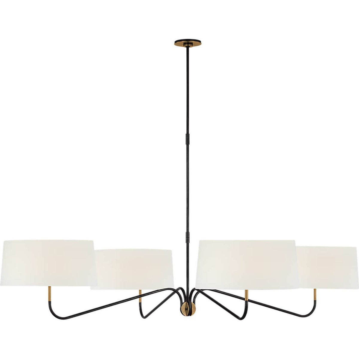Thomas O'Brien Canto Grande Four Arm Chandelier in Bronze and Brass with Linen Shades W68"