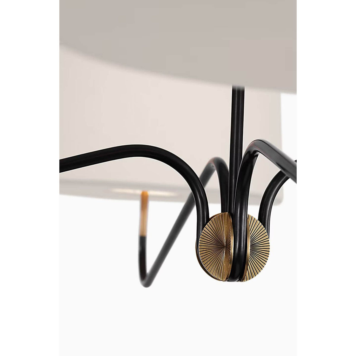 Thomas O'Brien Canto Grande Four Arm Chandelier in Bronze and Brass with Linen Shades W68"
