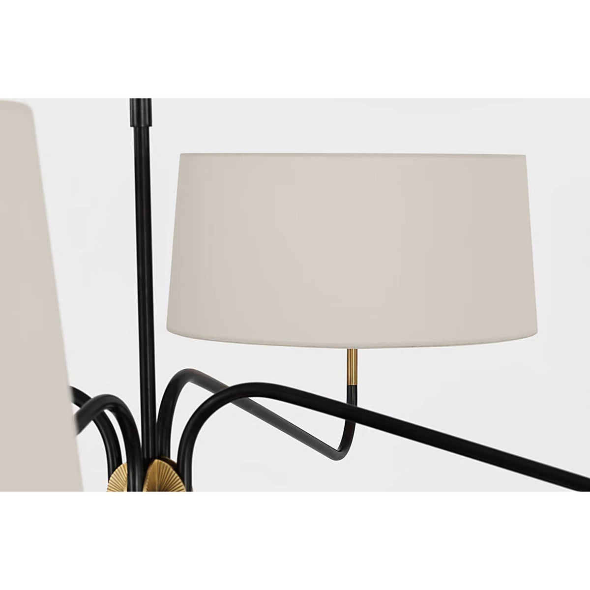 Thomas O'Brien Canto Grande Four Arm Chandelier in Bronze and Brass with Linen Shades W68"
