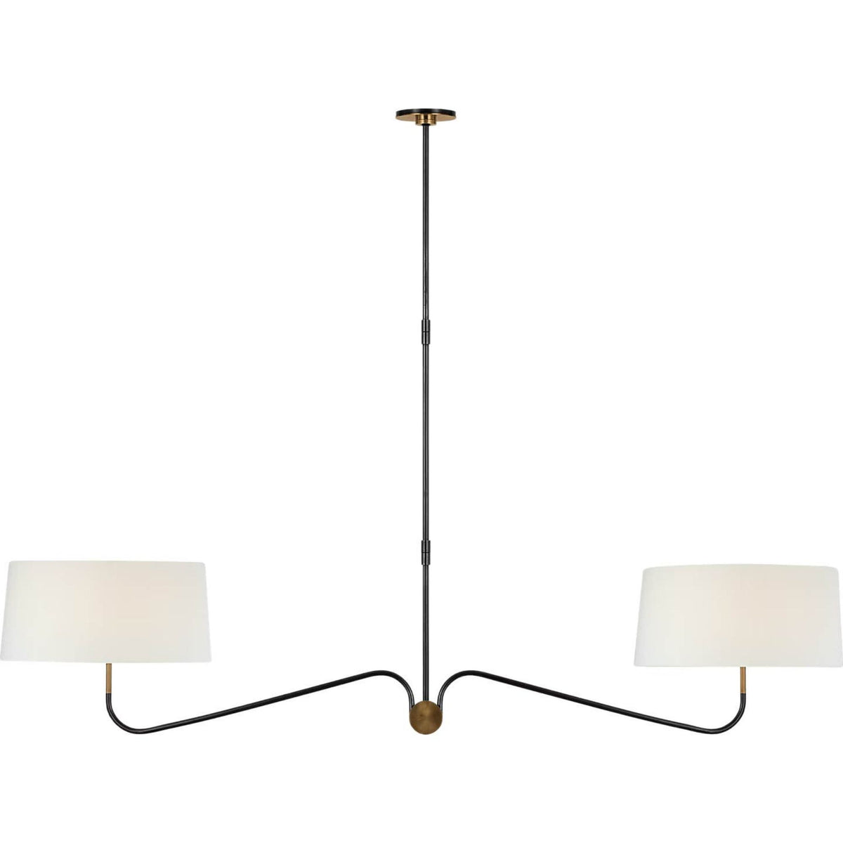 Thomas O'Brien Canto 68" Linear Chandelier in Bronze and Brass with Linen Shades W17" x 68"