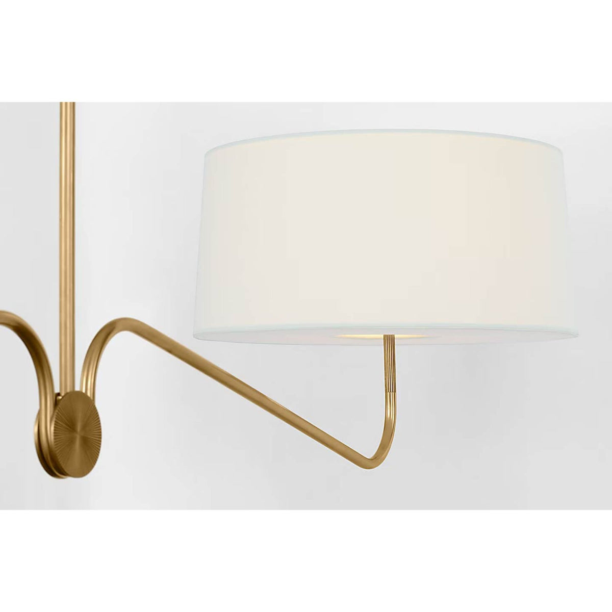 Thomas O'Brien Canto 68" Linear Chandelier in Hand-Rubbed Antique Brass with Linen Shades W17" x 68"