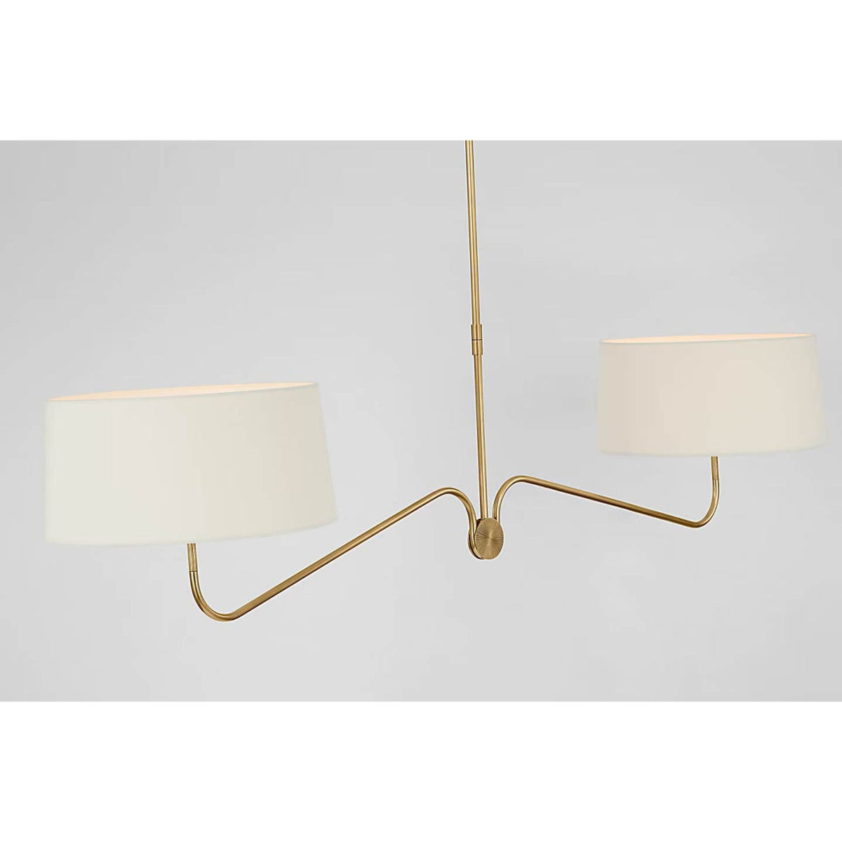 Thomas O'Brien Canto 68" Linear Chandelier in Hand-Rubbed Antique Brass with Linen Shades W17" x 68"