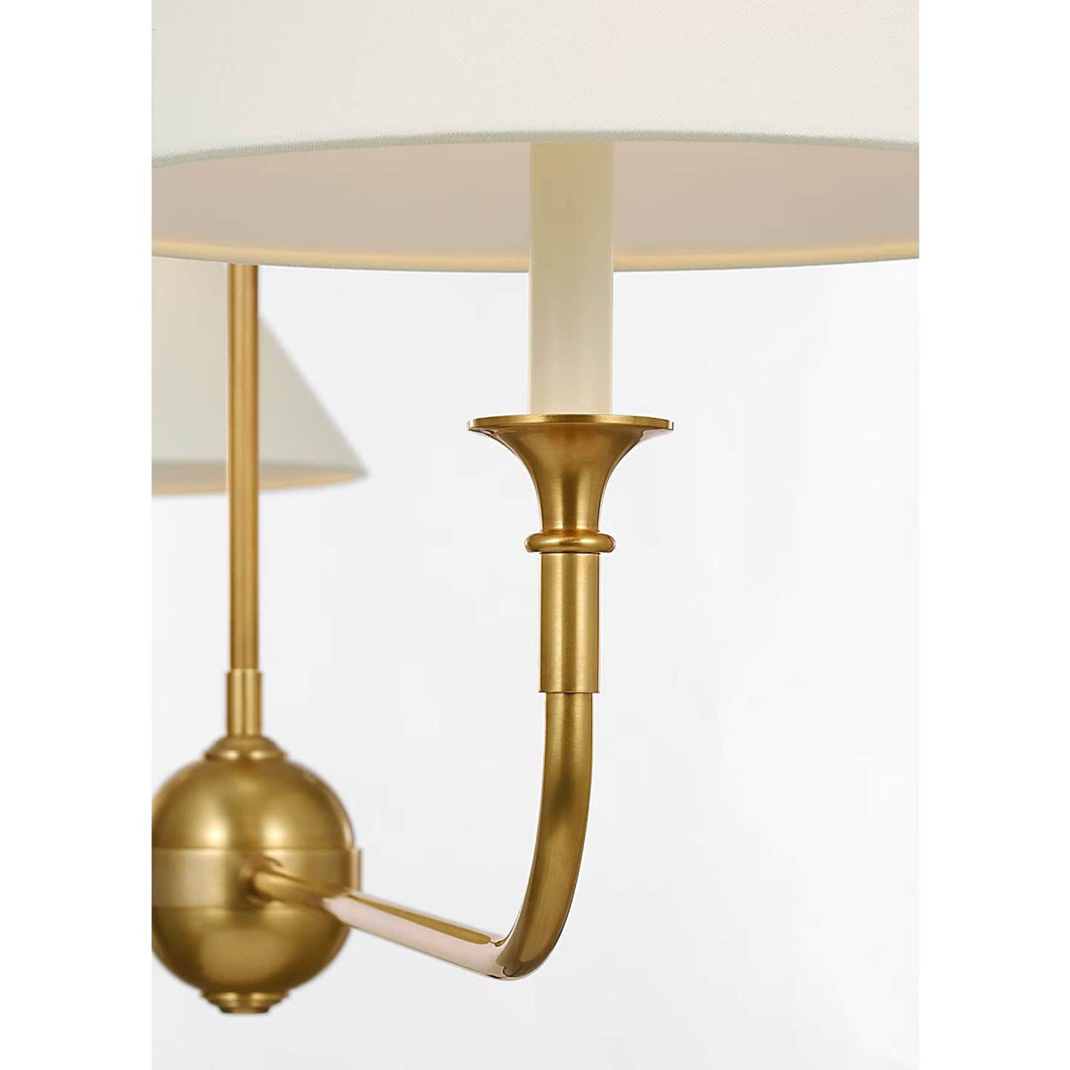 Thomas O'Brien Piaf Large Two Light Linear Pendant in Hand-Rubbed Antique Brass with Linen Shades W12" x 62"