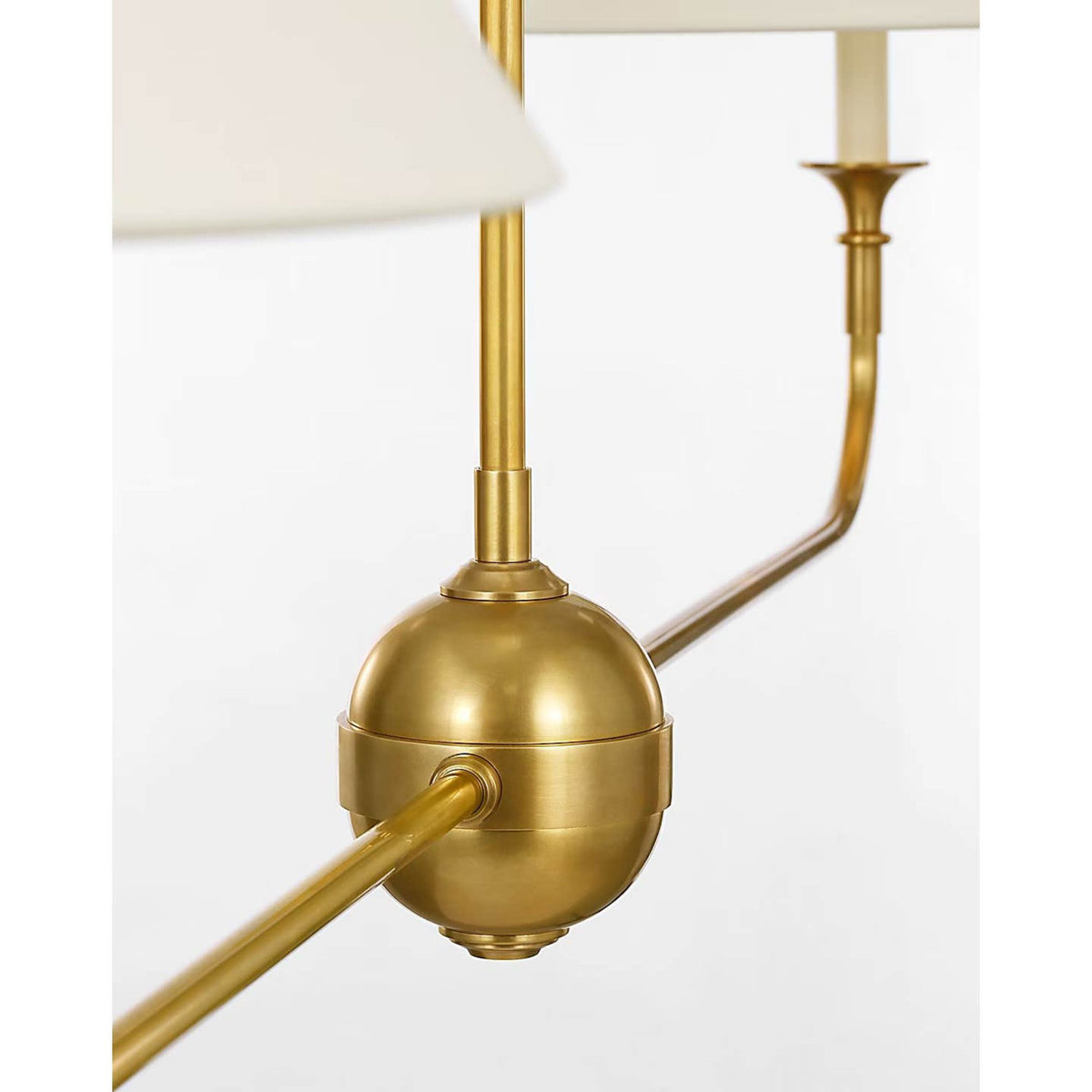 Thomas O'Brien Piaf Large Two Light Linear Pendant in Hand-Rubbed Antique Brass with Linen Shades W12" x 62"