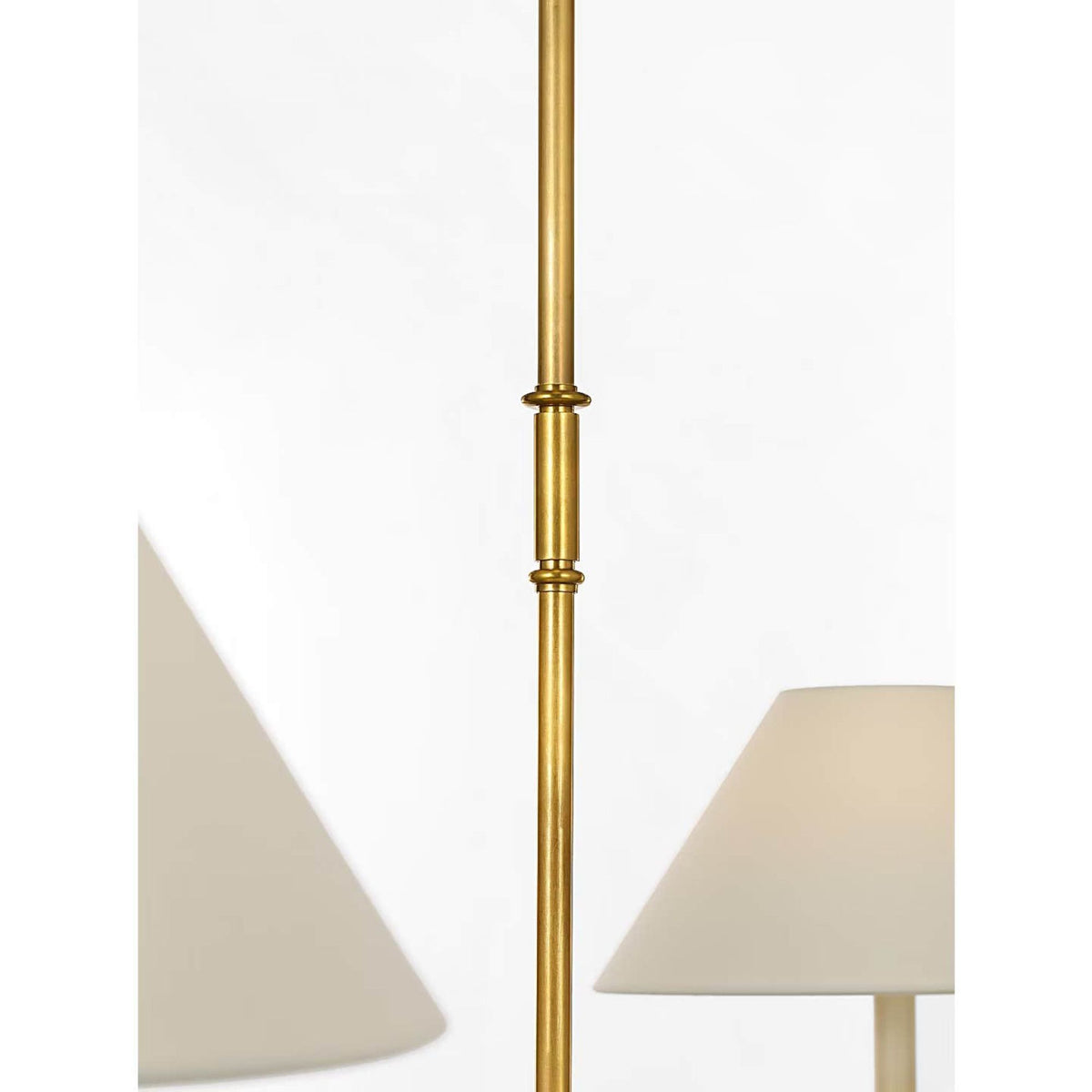 Thomas O'Brien Piaf Large Two Light Linear Pendant in Hand-Rubbed Antique Brass with Linen Shades W12" x 62"