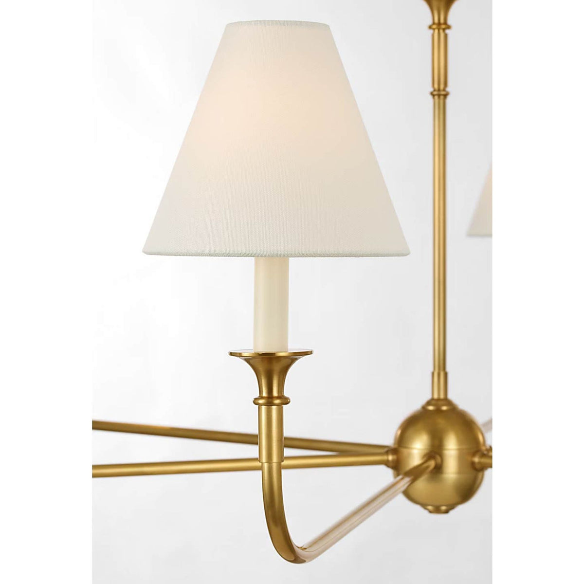 Thomas O'Brien Piaf Grande Chain Hung Chandelier in Hand-Rubbed Antique Brass with Linen Shades W58" x H20.75"