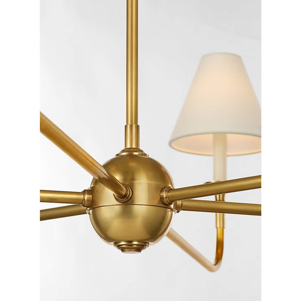 Thomas O'Brien Piaf Grande Chain Hung Chandelier in Hand-Rubbed Antique Brass with Linen Shades W58" x H20.75"