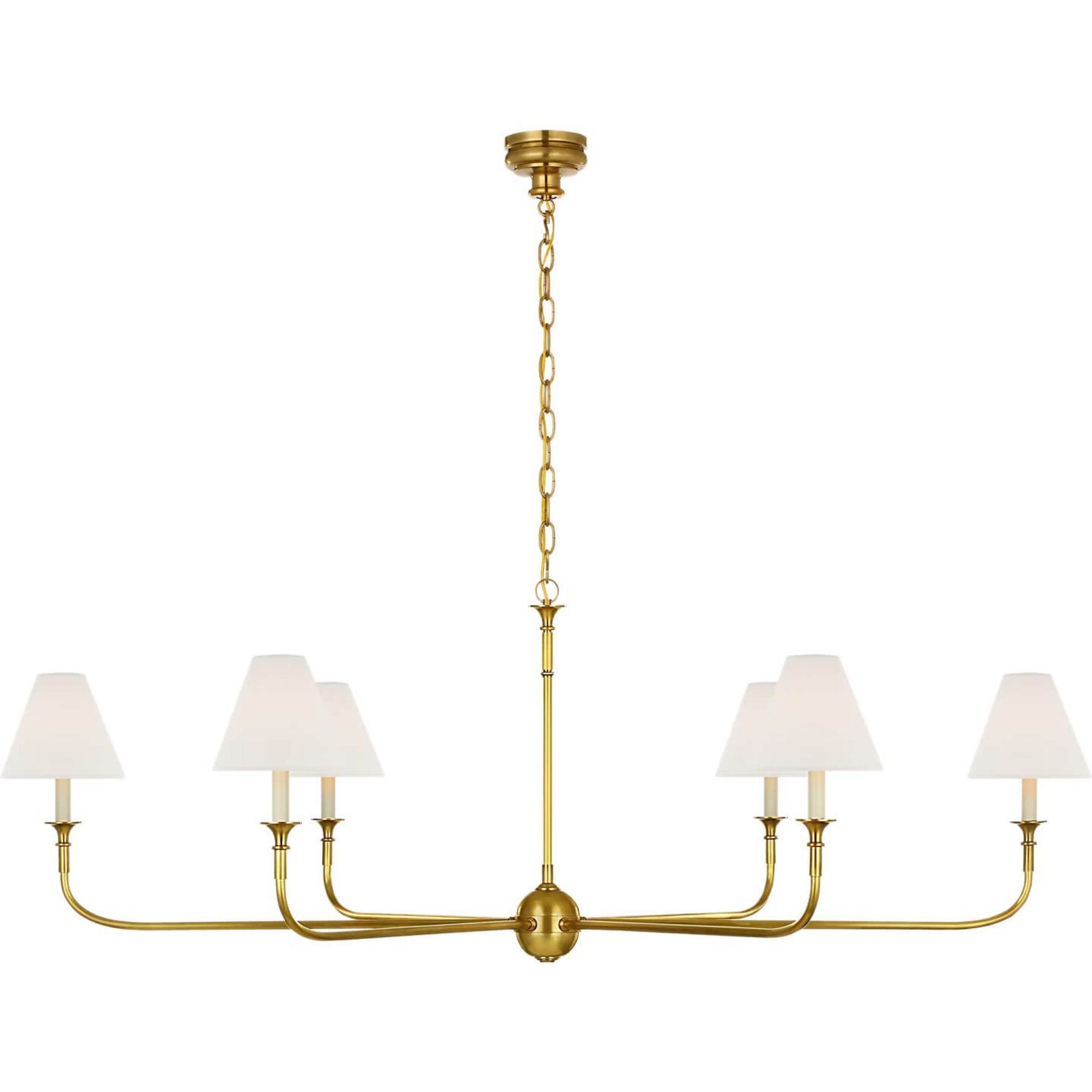 Thomas O'Brien Piaf Grande Chain Hung Chandelier in Hand-Rubbed Antique Brass with Linen Shades W58" x H20.75"