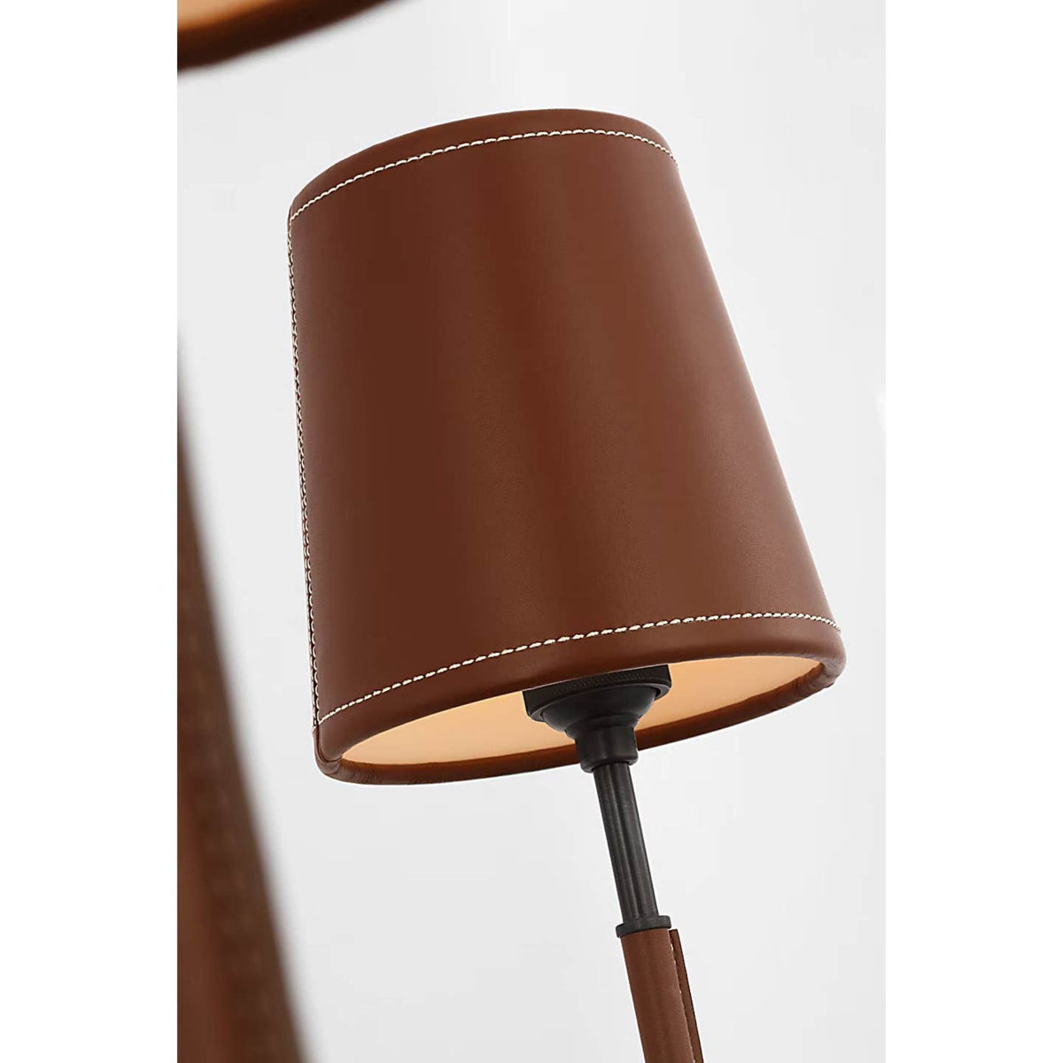 Thomas O'Brien Bryant Large Wrapped Chandelier in Bronze and Saddle Leather with Saddle Leather Shade W36"