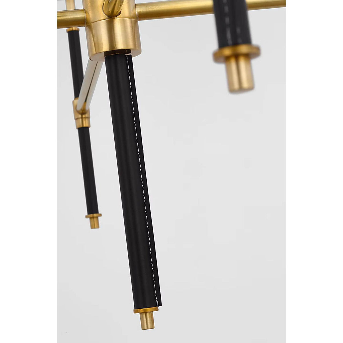 Thomas O'Brien Bryant Large Wrapped Chandelier in Hand-Rubbed Antique Brass and Chocolate Leather with Chocolate Leather Shade W36"