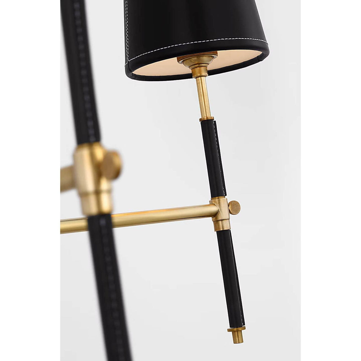 Thomas O'Brien Bryant Large Wrapped Chandelier in Hand-Rubbed Antique Brass and Chocolate Leather with Chocolate Leather Shade W36"