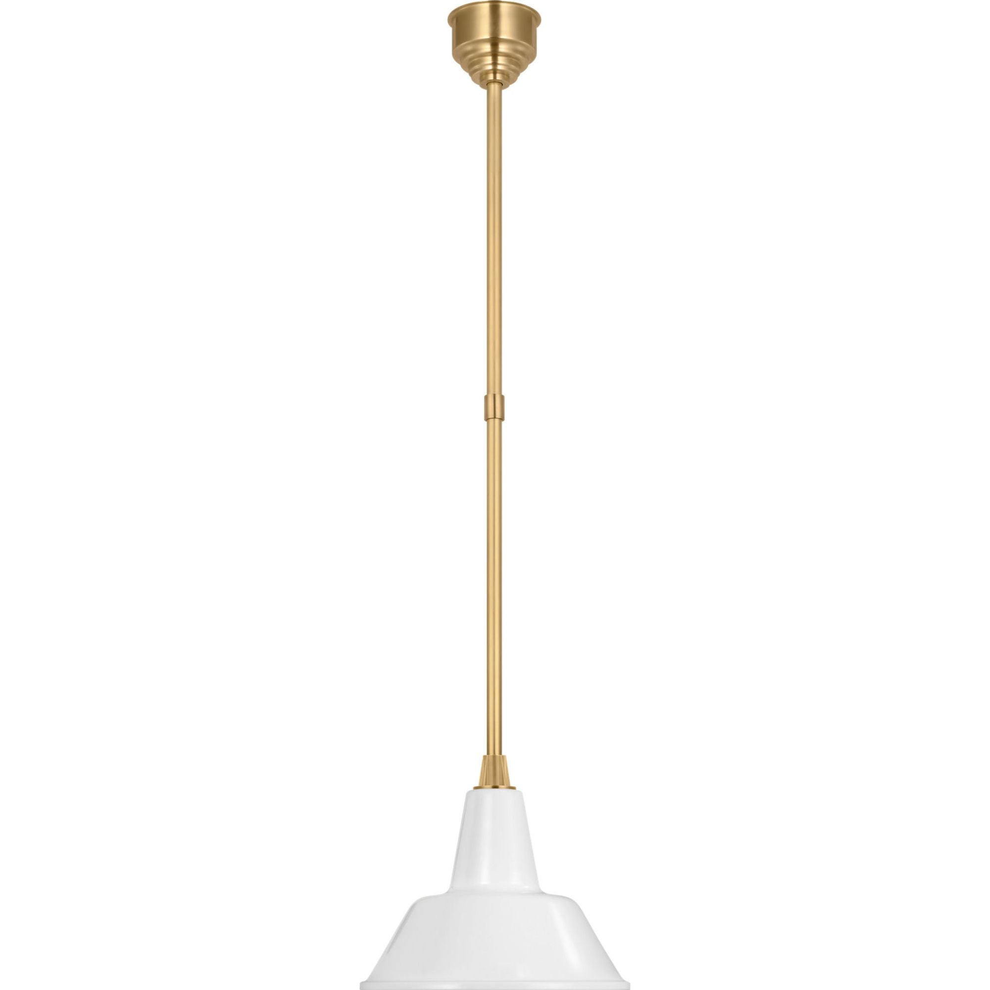 Thomas O'Brien Academy Pendant in Hand-Rubbed Antique Brass with 12.5" White Bowers Shade W12.5"