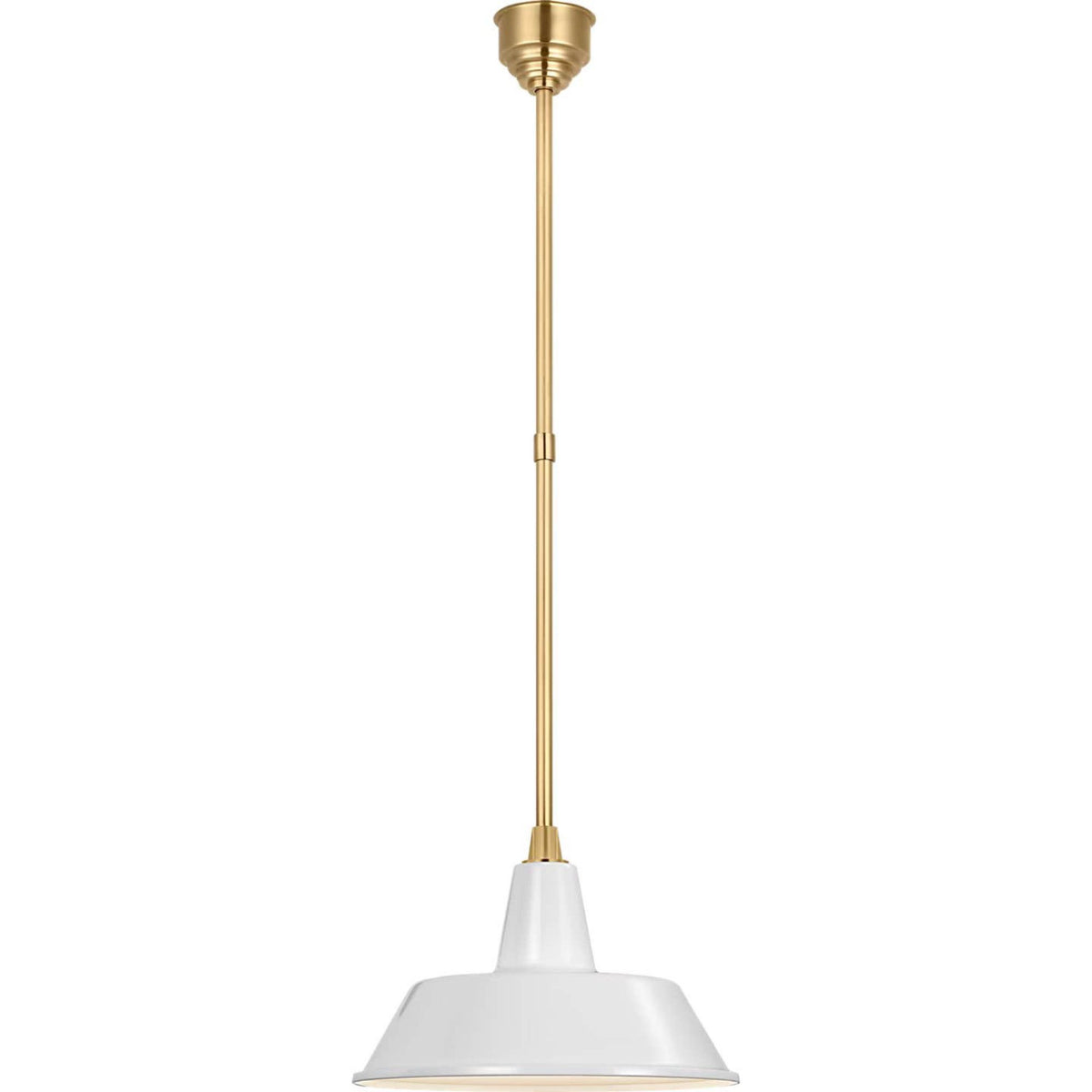 Thomas O'Brien Academy Pendant in Hand-Rubbed Antique Brass with 16" White Bowers Shade W16"