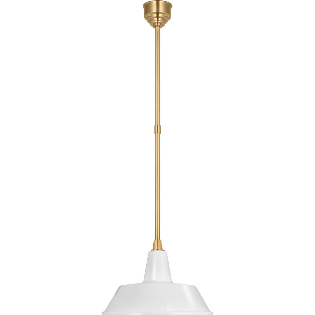 Thomas O'Brien Academy Pendant in Hand-Rubbed Antique Brass with 16" White Bowers Shade W16"