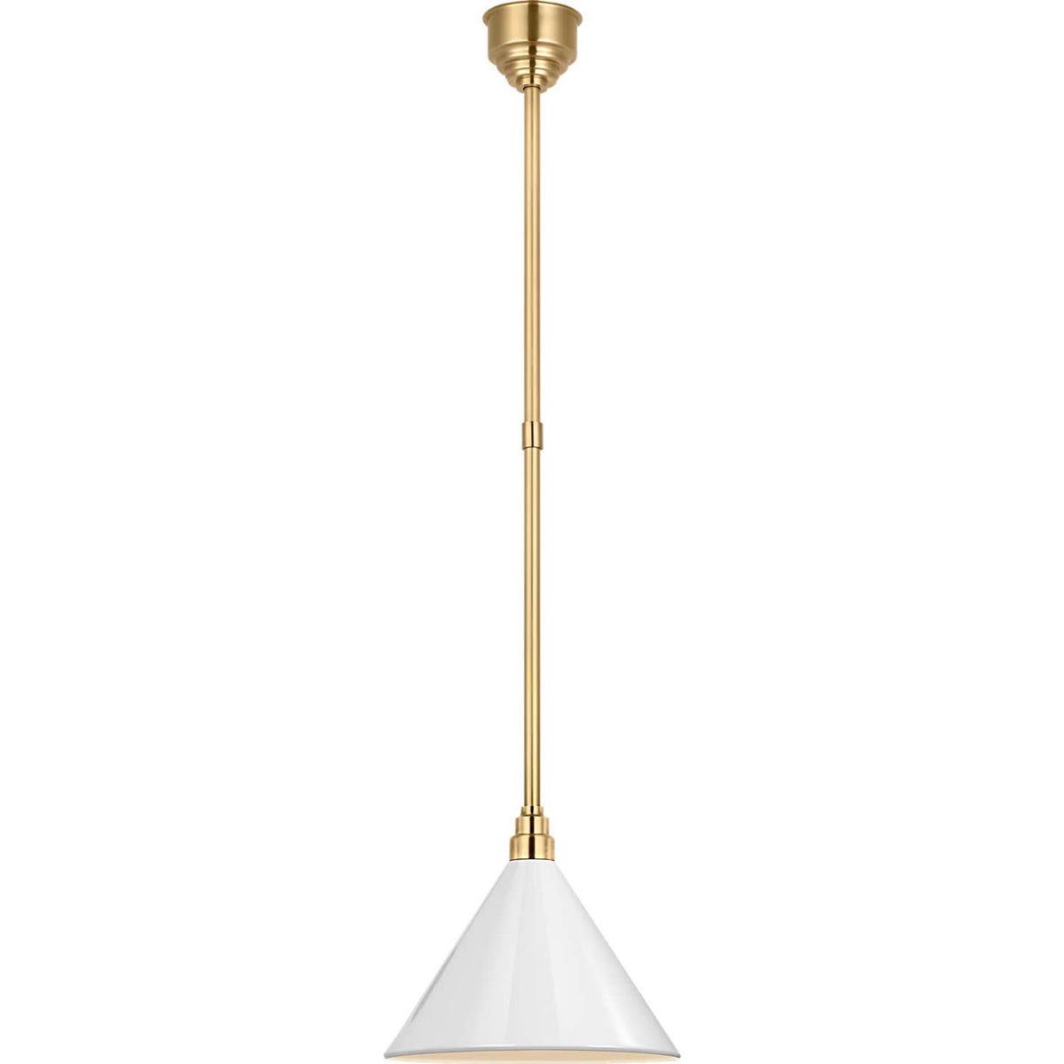 Thomas O'Brien Academy Pendant in Hand-Rubbed Antique Brass with 12.5" White Conical Savannah Shade W12.5"