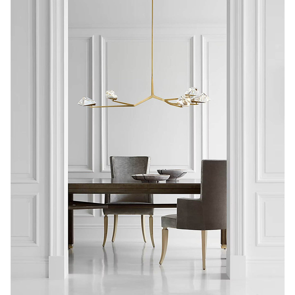 Thomas O'Brien Turlington XL Linear Chandelier in Bronze and Hand-Rubbed Antique Brass with Bronze Shade W12.5" x 68"