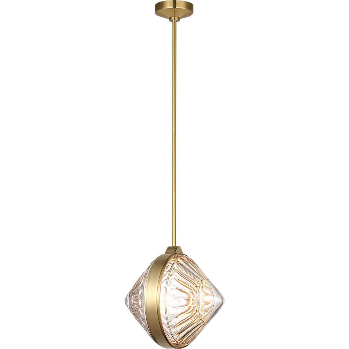 Waterford Copper Coast 15" Pendant in Natural Brass with Olive Cut Clear Crystal W15"