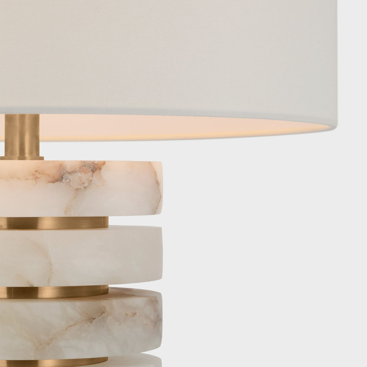 Windsor Smith Diski Medium Table Lamp in Alabaster and Hand-Rubbed Antique Brass with Linen Shade W18" x H23.5"