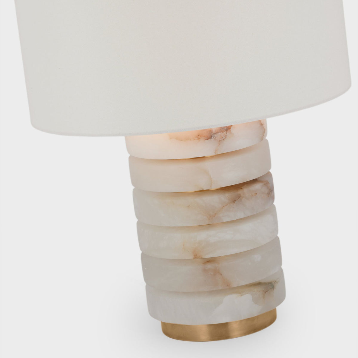 Windsor Smith Diski Medium Table Lamp in Alabaster and Hand-Rubbed Antique Brass with Linen Shade W18" x H23.5"