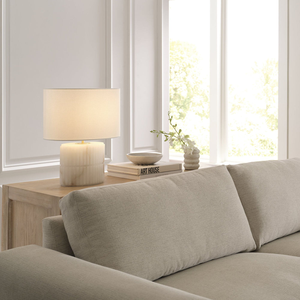 Windsor Smith Kapittel Large Table Lamp in Alabaster with Linen Shade W18" x H30"