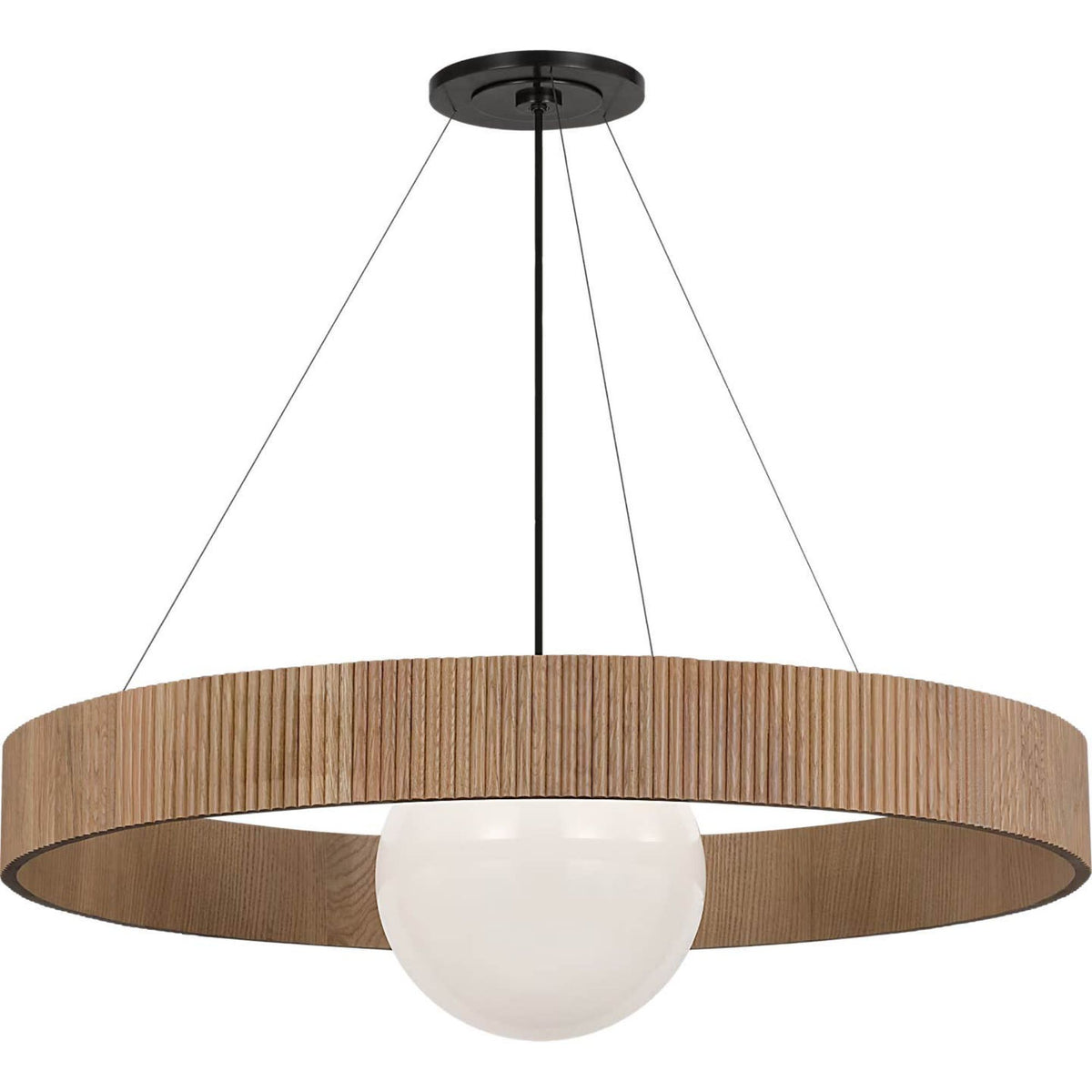 Windsor Smith Arena 42" Ring and Globe Chandelier in Bronze and Natural Oak with White Glass W42"