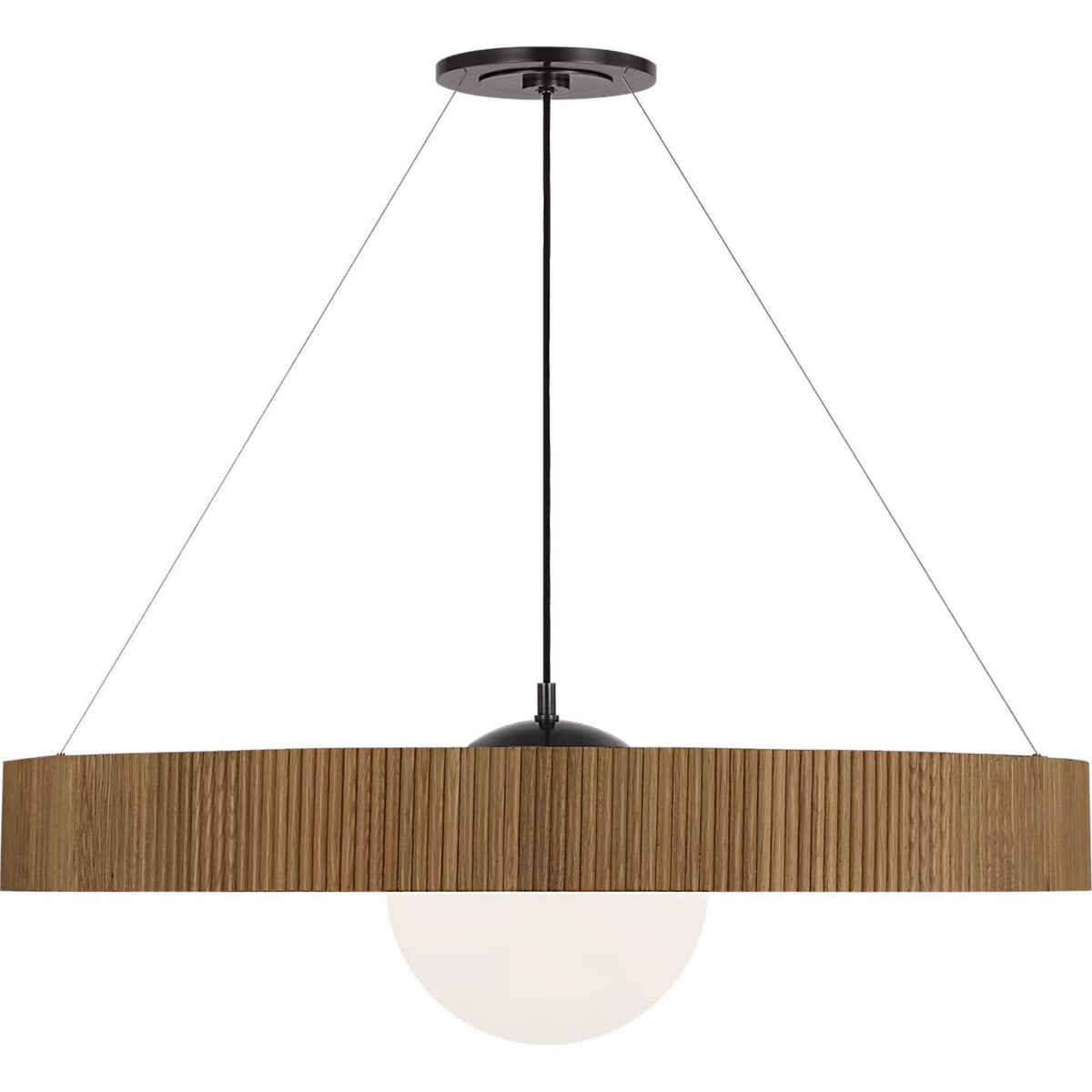 Windsor Smith Arena 42" Ring and Globe Chandelier in Bronze and Natural Oak with White Glass W42"