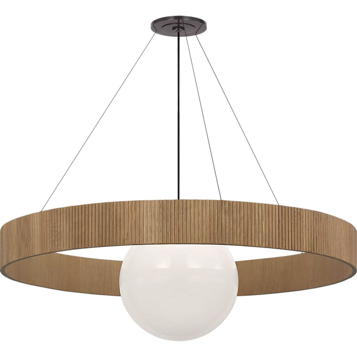 Windsor Smith Arena 53" Ring and Globe Chandelier in Bronze and Natural Oak with White Glass W53"