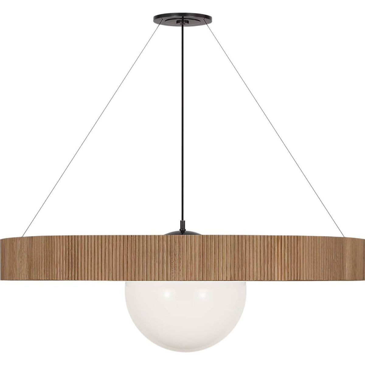 Windsor Smith Arena 53" Ring and Globe Chandelier in Bronze and Natural Oak with White Glass W53"