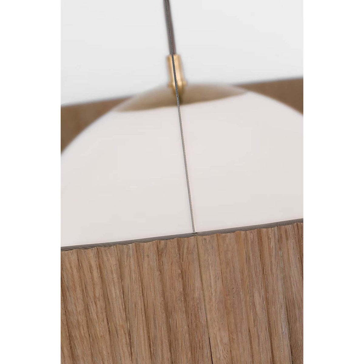 Windsor Smith Arena 53" Ring and Globe Chandelier in Hand-Rubbed Antique Brass and Natural Oak with White Glass W53"