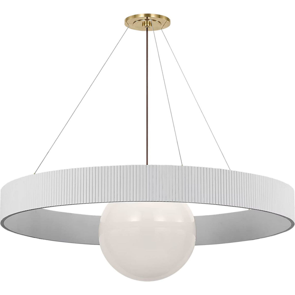 Windsor Smith Arena 53" Ring and Globe Chandelier in Hand-Rubbed Antique Brass and Matte White with White Glass W53"