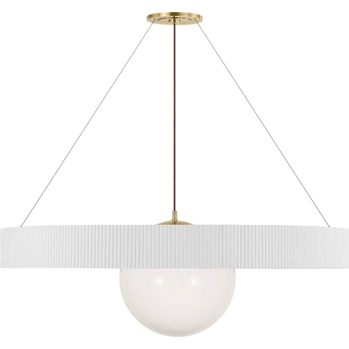 Windsor Smith Arena 53" Ring and Globe Chandelier in Hand-Rubbed Antique Brass and Matte White with White Glass W53"