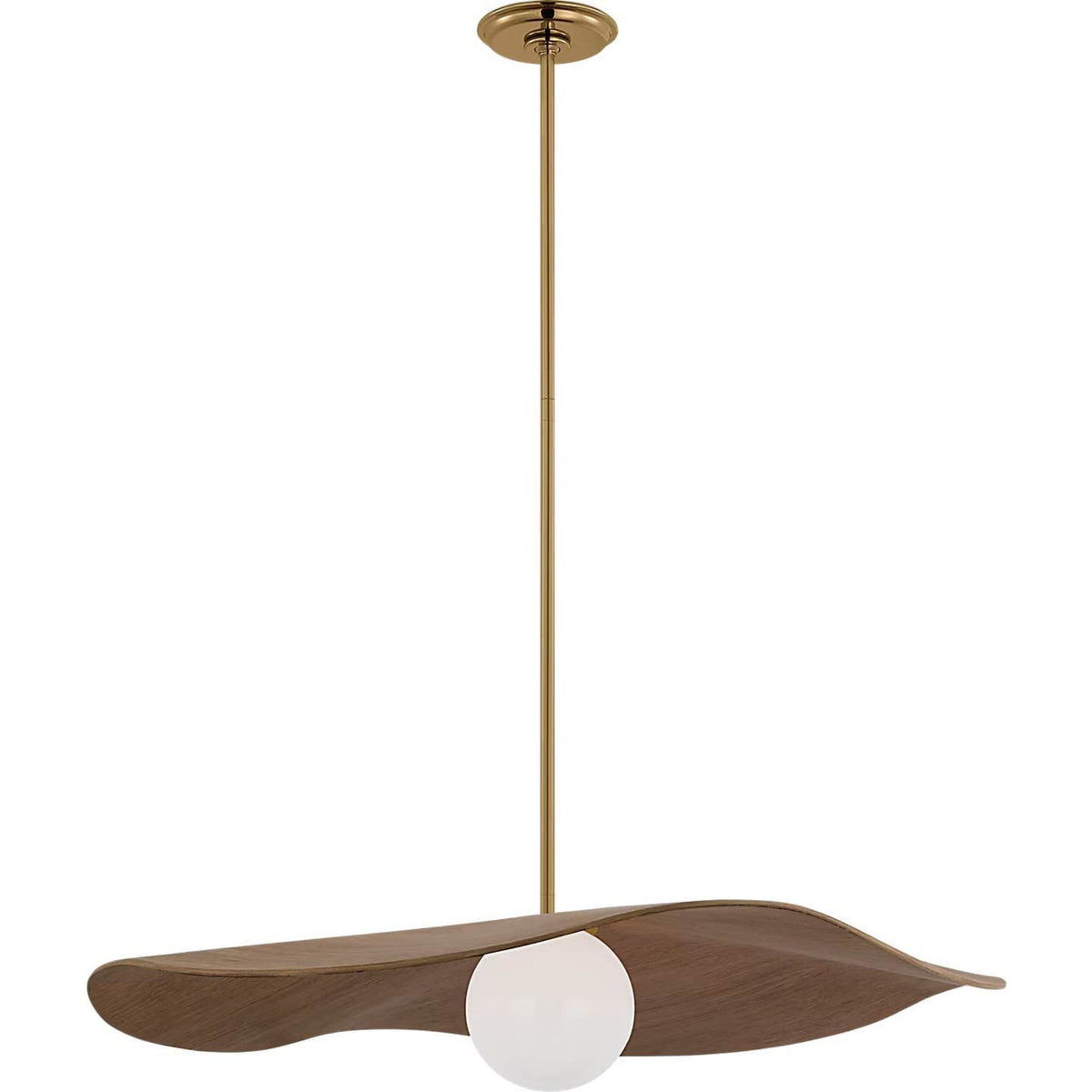 Windsor Smith Mahalo 28" Pendant in Hand-Rubbed Antique Brass and White Glass with Natural Oak Shade W28"