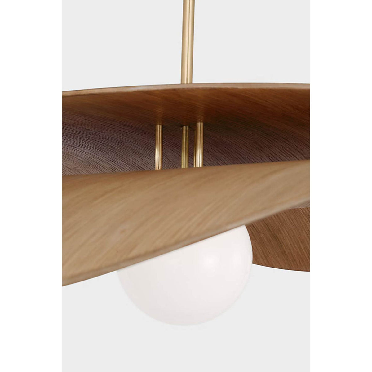 Windsor Smith Mahalo 32" Tiered Pendant in Hand-Rubbed Antique Brass and Natural Oak with White Glass W32"