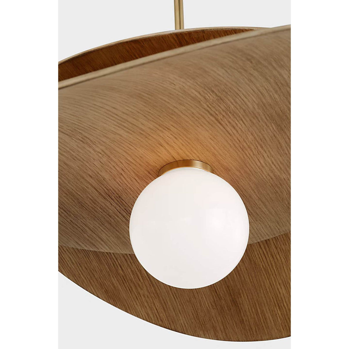 Windsor Smith Mahalo 32" Tiered Pendant in Hand-Rubbed Antique Brass and Natural Oak with White Glass W32"