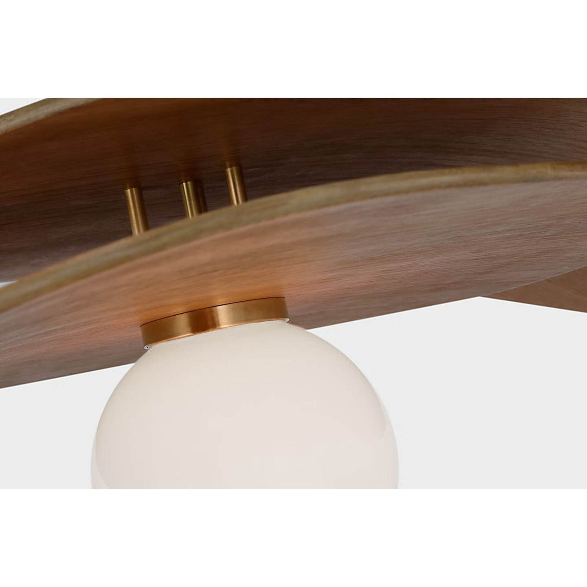 Windsor Smith Mahalo 32" Tiered Pendant in Hand-Rubbed Antique Brass and Natural Oak with White Glass W32"