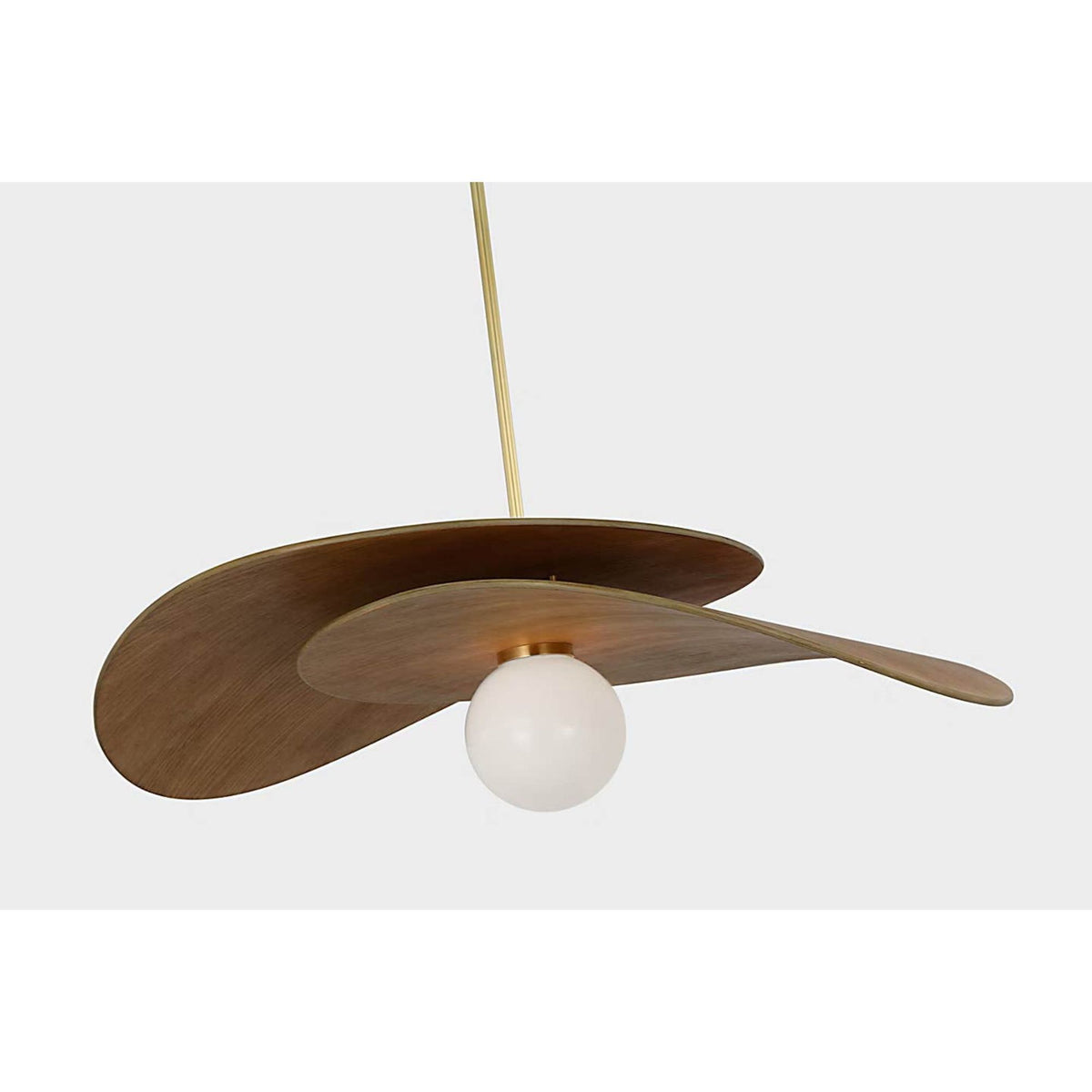 Windsor Smith Mahalo 32" Tiered Pendant in Hand-Rubbed Antique Brass and Natural Oak with White Glass W32"