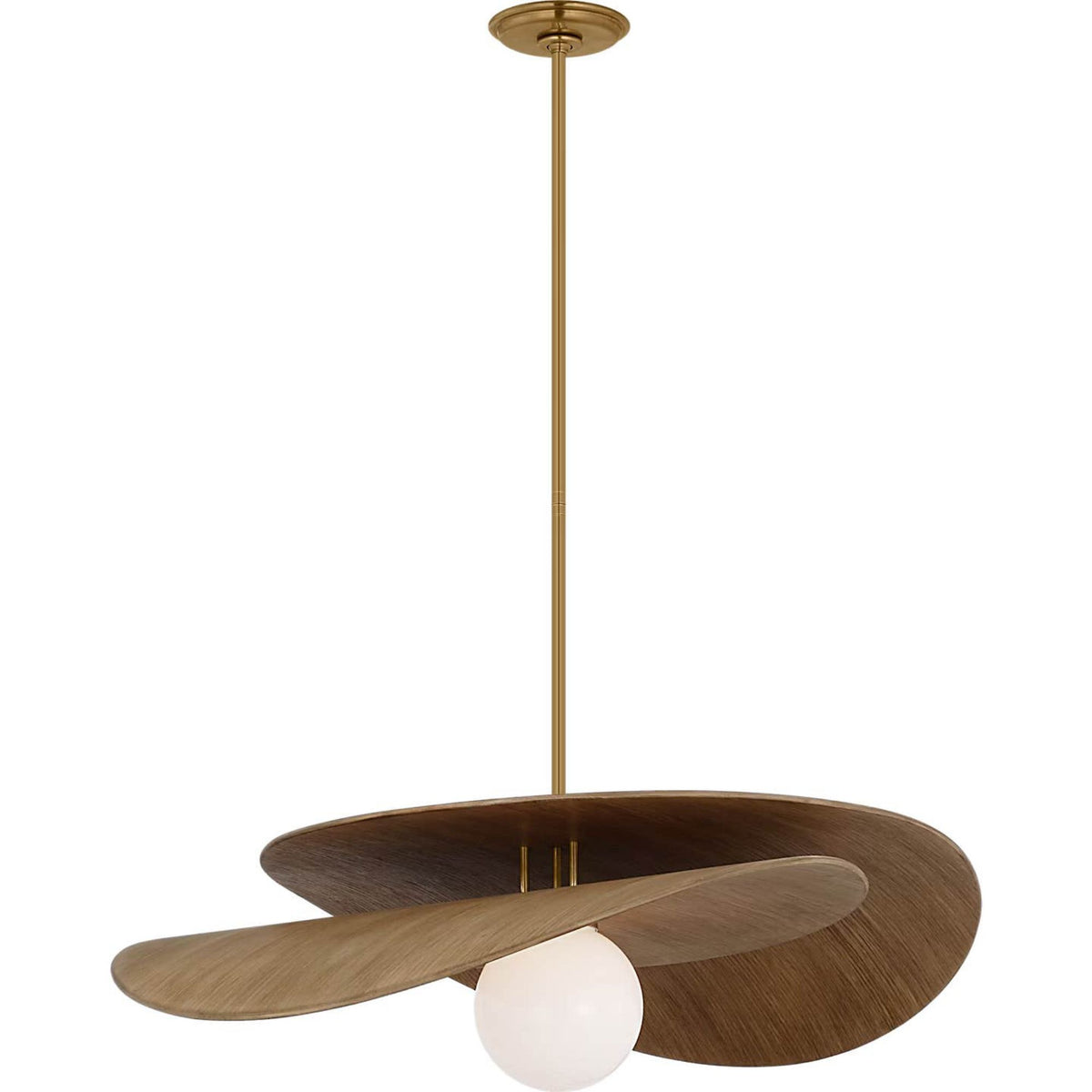 Windsor Smith Mahalo 32" Tiered Pendant in Hand-Rubbed Antique Brass and Natural Oak with White Glass W32"